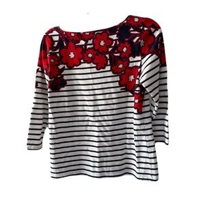 Talbots Red Floral and Stripe Long Sleeve Top